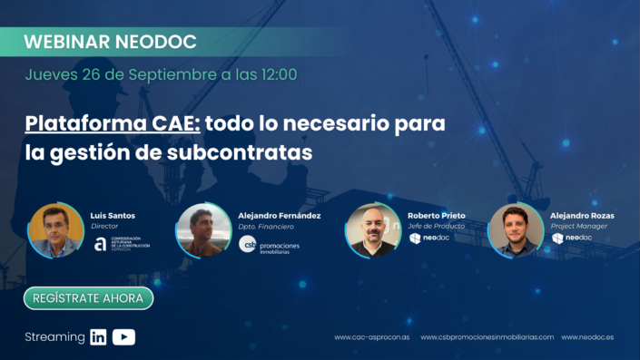 Webinar Neodoc: Plataforma CAE, todo lo necesario para la gestión de subcontratas12 de septiembre de 2024/por Alejandro Rozas